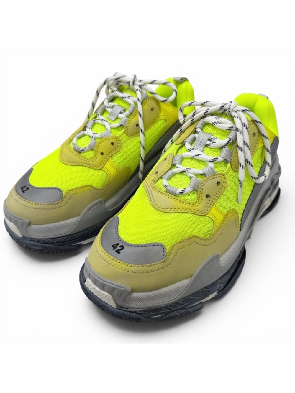 Balenciaga Triple S Distressed Mesh Low-Cut Sneakers Dad Shoes Neon Yellow